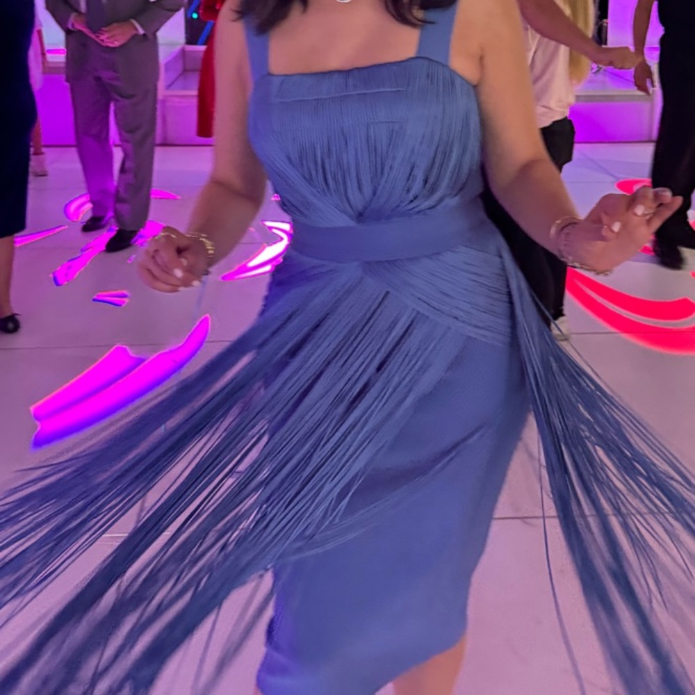 Herve Leger Blue Fringe Dress